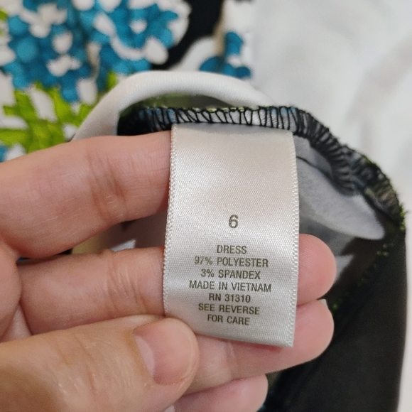 dressbarn Black Mini Dress with Blue and Green Floral Design - Picture 3 of 8